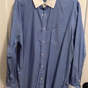 Source Unknown Men's Blue Pinstripe Shirt with White Collar
